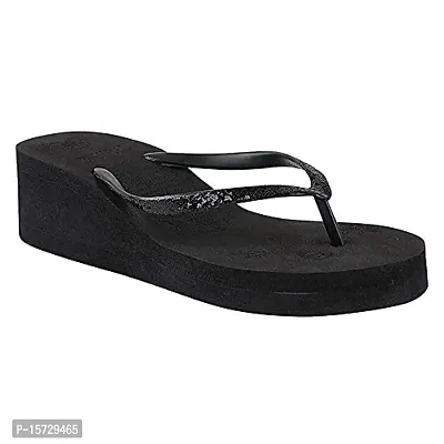 TRYME Women's Casual Slippers II Indoor House or Outdoor Latest Fashion Black Wedge Heel Flipflop Slipper II Soft And Skin Friendly-thumb0