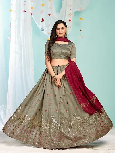 Trendy Womens Vichitra Silk Embroidered Lehenga Choli