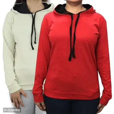 Ayvina Women's Full Sleeve Hooded Neck T Shirt Cream-Red-thumb0