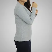 Ayvina Women's Cotton Rib Lycra Regular Pullover Sweater | V-Neck Full Sleeve Sweatshirt for Women Size L Color Gray-thumb2