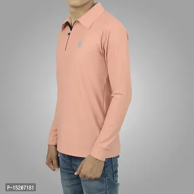 Ayvina Polo Neck Full Sleeve Cotton Solid Regular Fit T Shirt for Men|Men's Collar Neck Full Sleeve Cotton Blend T-Shirt Size L Color Peach-thumb5