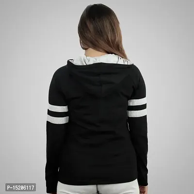 Ayvina Women's Cotton Full Sleeve Solid Hooded T-Shirt Regular Fit Winter Hoodie Tshirts Black-thumb2