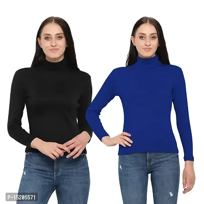 Ayvina Women's Cotton High Neck Slim Fit Top|Stylish Long Sleeve Turtle Neck Cotton Tshirt for Women