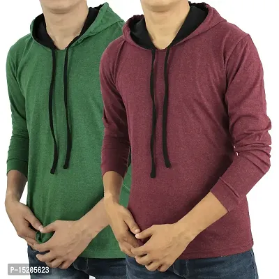 Ayvina Men's Cotton Full Sleeves Hooded T-Shirt Sweatshirt Pack of 2-thumb0