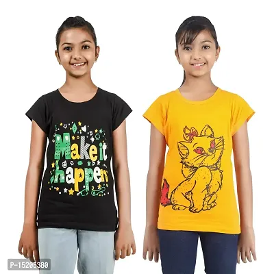 Ayvina Girls Regular Fit Half Sleeves Tshirt Combo Pack of 2