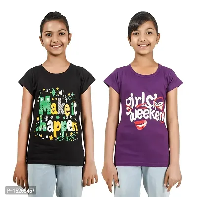 Ayvina Girls Regular Fit Half Sleeves Tshirt Combo Pack of 2-thumb0