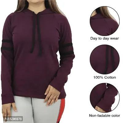 Ayvina Women's Cotton Full Sleeve Solid Hooded T-Shirt Regular Fit Winter Hoodie Tshirts Pack of 2 Black,Wine-thumb5