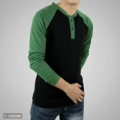 Ayvina Regular fit Solid Men's Henley Neck Full Sleeve Cotton Blend T Shirts Olive-thumb3
