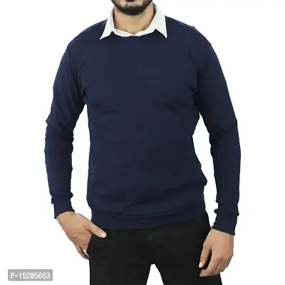 Ayvina Men's Cotton Crew Neck Sweatshirt/Sweater Navy