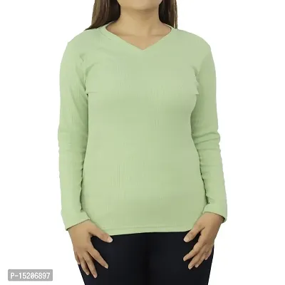 Ayvina Women's Cotton Rib Lycra Regular Pullover Sweater | V-Neck Full Sleeve Sweatshirt for Women Size XL Color Pista