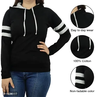Ayvina Women's Cotton Full Sleeve Solid Hooded T-Shirt Regular Fit Winter Hoodie Tshirts Black-thumb4