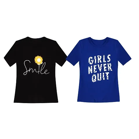 Ayvina Girls' Cotton Half Sleeves T-Shirt | Regular Fit T-Shirt for Girls Pack of 2