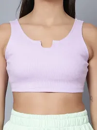 UNFLD Women?s Solid Round Neck Ribbed Crop Top | U- Notch, Ribbed Knit, Sleeveless  Fitted Crop Top for Summer Casual/Party/Sportswear -Lavender-thumb2