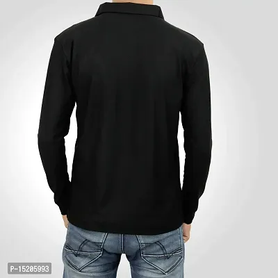 Ayvina Polo Neck Full Sleeve Cotton Solid Regular Fit T Shirt for Men|Men's Collar Neck Full Sleeve Cotton Blend T-Shirt Size S Color Black-thumb2