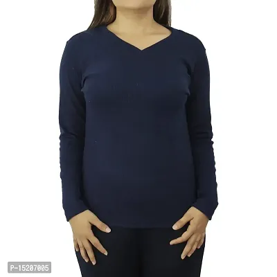 Ayvina Women's Cotton Rib Lycra Regular Pullover Sweater | V-Neck Full Sleeve Sweatshirt for Women Size M Color Navy