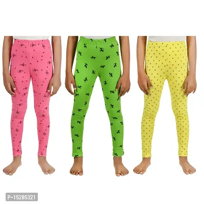 Ayvina Super Soft and Comfortable Cotton Printed Leggings for Kids Girls Combo Pack of 3-thumb0
