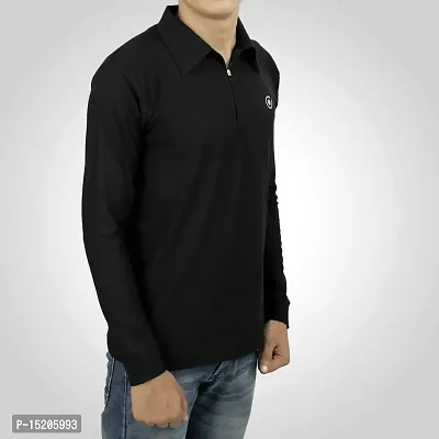 Ayvina Polo Neck Full Sleeve Cotton Solid Regular Fit T Shirt for Men|Men's Collar Neck Full Sleeve Cotton Blend T-Shirt Size S Color Black-thumb5