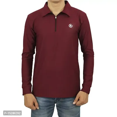 Ayvina Polo Neck Full Sleeve Cotton Solid Regular Fit T Shirt for Men|Men's Collar Neck Full Sleeve Cotton Blend T-Shirt Size L Color Wine