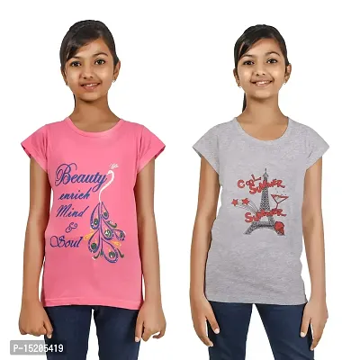 Ayvina Girls Regular Fit Half Sleeves Tshirt Combo Pack of 2