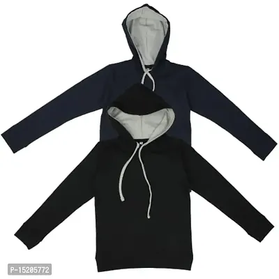 Ayvina Full Sleeve Hooded Neck Sweatshirts/Hoodies for Boys and Girls Pack of 2 Black Navy