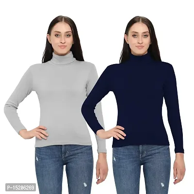 Ayvina Women's Cotton High Neck Slim Fit Top|Stylish Long Sleeve Turtle Neck Cotton Tshirt for Women