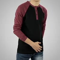 Ayvina Regular fit Solid Men's Henley Neck Full Sleeve Cotton Blend T Shirts Pack of 2 Black-Wine-thumb2