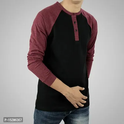 Ayvina Regular fit Solid Men's Henley Neck Full Sleeve Cotton Blend T Shirts Pack of 2 Black-Wine-thumb3
