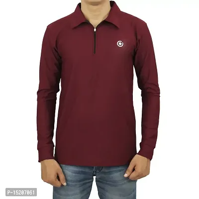Ayvina Polo Neck Full Sleeve Cotton Solid Regular Fit T Shirt for Men|Men's Collar Neck Full Sleeve Cotton Blend T-Shirt Size XL Color Wine