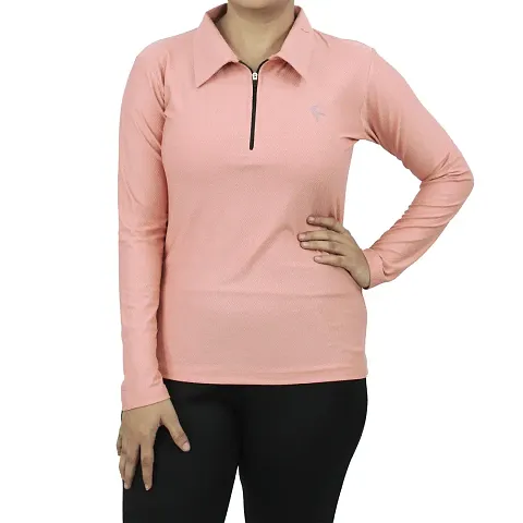 Ayvina Women's 1/4 Zip Slimfit Raglan Sleeve Tshirt|Women's T-Shirt Polyester Regular Fit Tees Half Zip Collar Neck Top for Girls