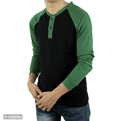Ayvina Regular fit Solid Men's Henley Neck Full Sleeve Cotton Blend T Shirts Olive-thumb0