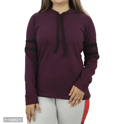 Ayvina Women's Cotton Full Sleeve Solid Hooded T-Shirt Regular Fit Winter Hoodie Tshirts-thumb0