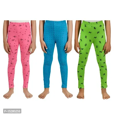 Ayvina Super Soft and Comfortable Cotton Printed Leggings for Kids Girls Combo Pack of 3-thumb0