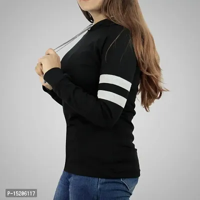 Ayvina Women's Cotton Full Sleeve Solid Hooded T-Shirt Regular Fit Winter Hoodie Tshirts Black-thumb3