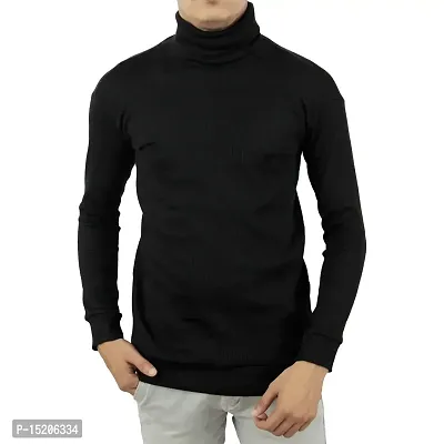 Ayvina Winter Wear High Neck Cotton Plain Full Sleeve Turtle Neck T Shirt for Men