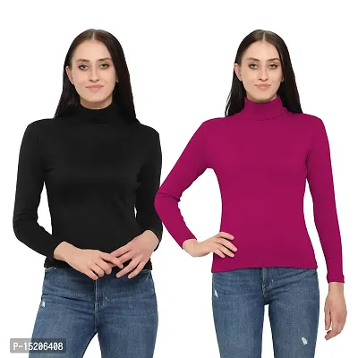 Ayvina Women's Cotton High Neck Slim Fit Top|Stylish Long Sleeve Turtle Neck Cotton Tshirt for Women