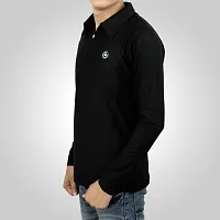 Ayvina Polo Neck Full Sleeve Cotton Solid Regular Fit T Shirt for Men|Men's Collar Neck Full Sleeve Cotton Blend T-Shirt Size S Color Black-thumb2