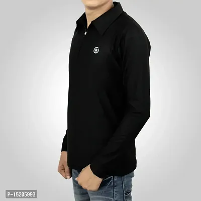 Ayvina Polo Neck Full Sleeve Cotton Solid Regular Fit T Shirt for Men|Men's Collar Neck Full Sleeve Cotton Blend T-Shirt Size S Color Black-thumb3