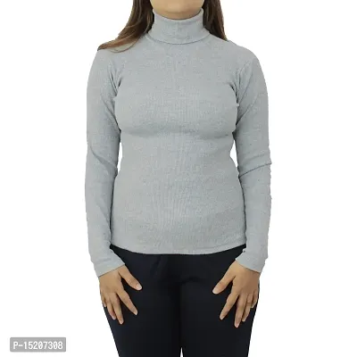 Ayvina Women's Cotton Rib Warm Full Sleeves High Neck/Inner/Sweatshirt/Sweater for Winters Gray