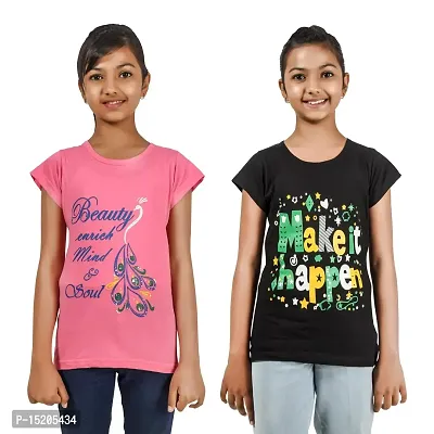 Ayvina Girls Regular Fit Half Sleeves Tshirt Combo Pack of 2