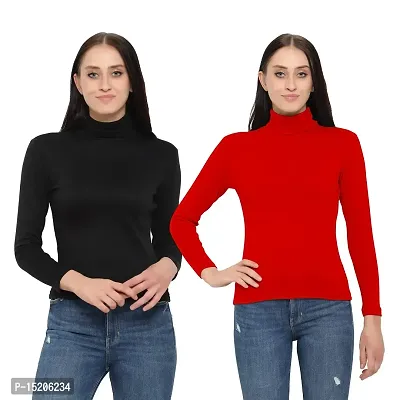 Ayvina Women's Cotton High Neck Slim Fit Top|Stylish Long Sleeve Turtle Neck Cotton Tshirt for Women