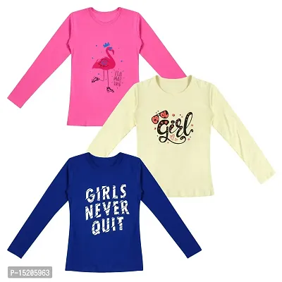 Ayvina 100% Breathable Cotton Girls Full Sleeve T-Shirt | Girls Full Sleeve Printed T-Shirt Combo - Casual Long Sleeve Tees, Regular Fit Round Neck Tops for Girls Pack of 3-thumb0