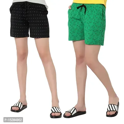 AYVINA Women Shorts Combo Pack of 2 with Pockets Elastic Waistband Regular Stylish Night Wear Cotton Super Soft Comfortable (S to 2XL Size)-thumb0