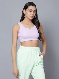 UNFLD Women?s Solid Round Neck Ribbed Crop Top | U- Notch, Ribbed Knit, Sleeveless  Fitted Crop Top for Summer Casual/Party/Sportswear -Lavender-thumb3