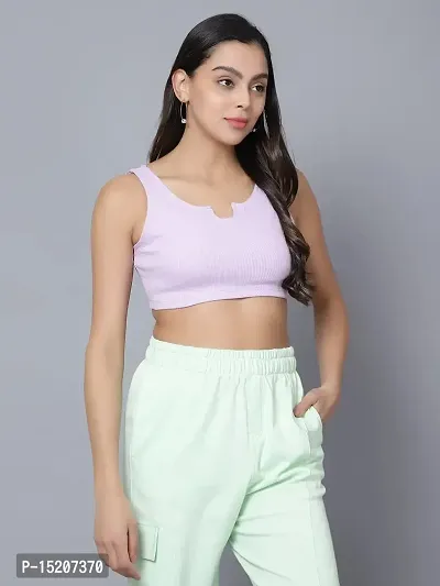 UNFLD Women?s Solid Round Neck Ribbed Crop Top | U- Notch, Ribbed Knit, Sleeveless  Fitted Crop Top for Summer Casual/Party/Sportswear -Lavender-thumb4