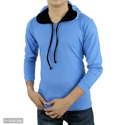 Ayvina Men's Cotton Full Sleeves Hooded T-Shirt Sweatshirt Sky
