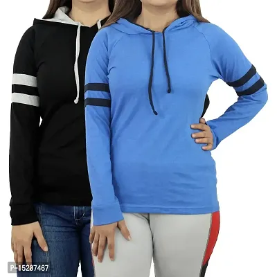 Ayvina Women's Cotton Full Sleeve Solid Hooded T-Shirt Regular Fit Winter Hoodie Tshirts Pack of 2
