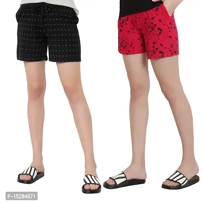 AYVINA Women Shorts Combo Pack of 2 with Pockets Elastic Waistband Regular Stylish Night Wear Cotton Super Soft Comfortable (S to 2XL Size)