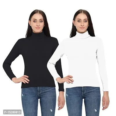 Ayvina Women's Cotton High Neck Slim Fit Top|Stylish Long Sleeve Turtle Neck Cotton Tshirt for Women