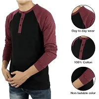 Ayvina Regular fit Solid Men's Henley Neck Full Sleeve Cotton Blend T Shirts Pack of 2 Black-Wine-thumb4