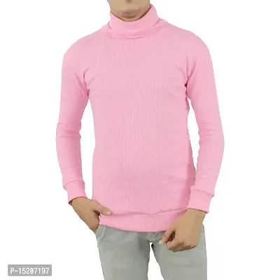 Ayvina Winter Wear High Neck Cotton Plain Full Sleeve Turtle Neck T Shirt for Men Size L Color Baby